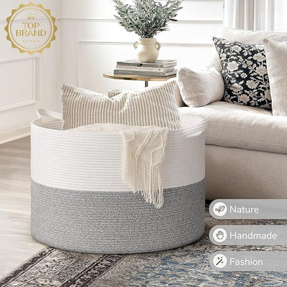 INDRESSME 115L Extra Large Blanket Basket, Soft Cotton Rope Storage Basket - Image 7