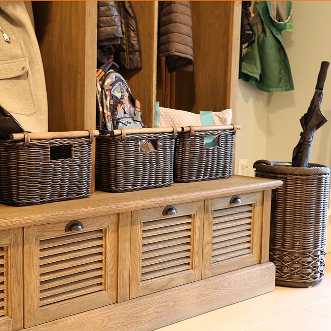 The Basket Lady Deep Pole Handle Wicker Storage Basket, 15 in L x 15.5 in W x - Image 3