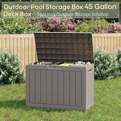 NUNU LAB Outdoor Storage Box, 45 Gallon Outside Deck Box Waterproof, Resin - Image 2