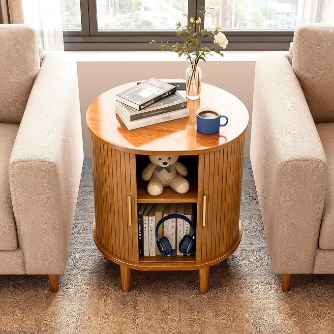 Nightstands Set of 2 & Charging Station, Fluted Accent Side Table - Image 5