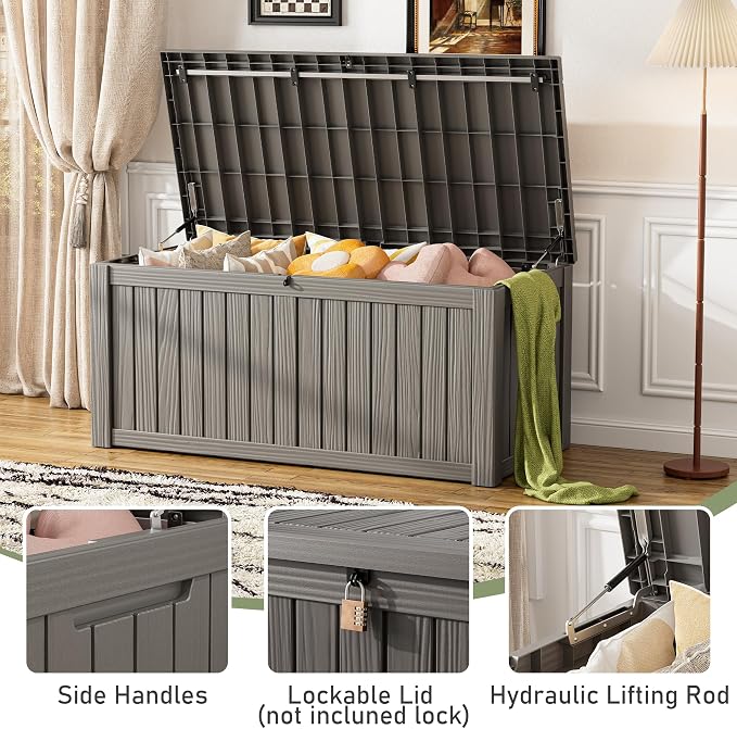 120 Gallon Outdoor Storage Box, Resin Deck Boxes Outdoor Waterproof - Image 7
