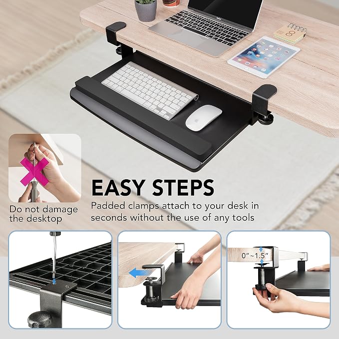 EHO Clamp-On Retractable Adjustable Keyboard Tray, Under Desk Ergonomic - Image 6