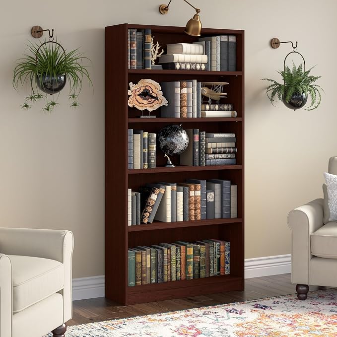 Bush Furniture Universal Tall 5 Shelf Bookcase in Vogue Cherry, Vertical - Image 2