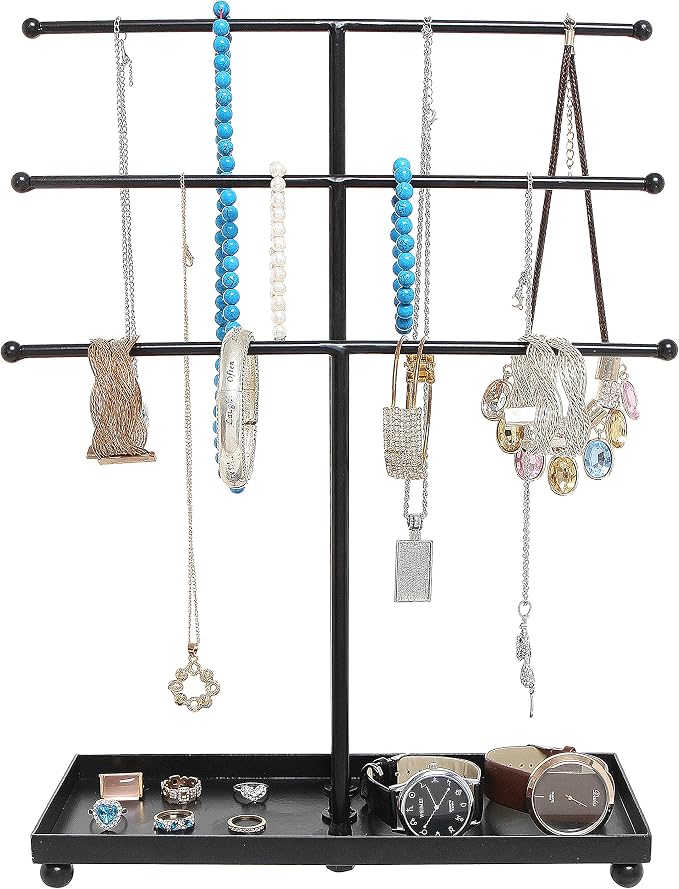 MyGift Modern Jewelry Organizer, 3 Tier Black Metal Tabletop Bracelet and - Image 2