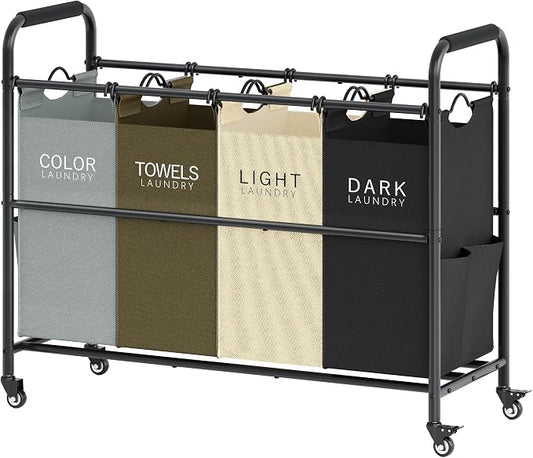 Tajsoon 4 Bag Laundry Sorter Cart, 4 Section Laundry Hamper Sorter by Tajsoon