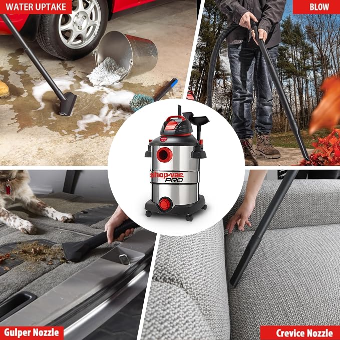 Shop-Vac 12 Gallon 6.0 Peak HP Wet/Dry Vacuum, Stainless Steel Tank, 3 in 1 - Image 6