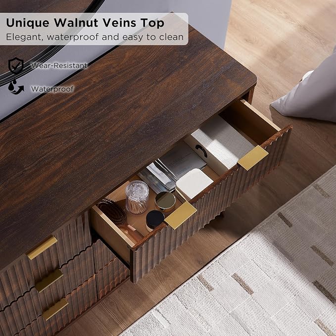 T4TREAM Fluted 6 Drawers Dresser, Curved Profile Design, Dresser TV Stand - Image 4