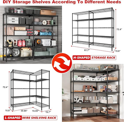 72.4''H Storage Shelves Metal Shelving Unit Load 1500LBS, 5 Tier Wire Shelving - Image 3