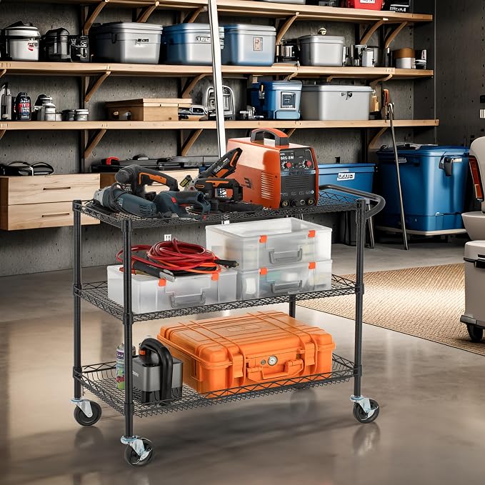 Finnhomy 3 Tier Heavy Duty Commercial Grade Utility Cart, Wire Rolling Cart - Image 3