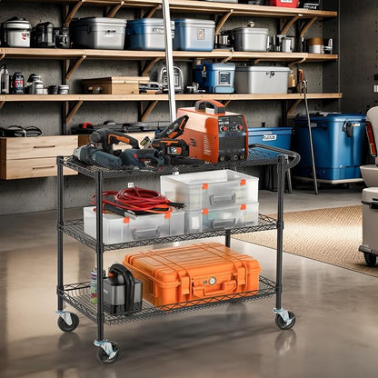 Finnhomy 3 Tier Heavy Duty Commercial Grade Utility Cart, Wire Rolling Cart - Image 3