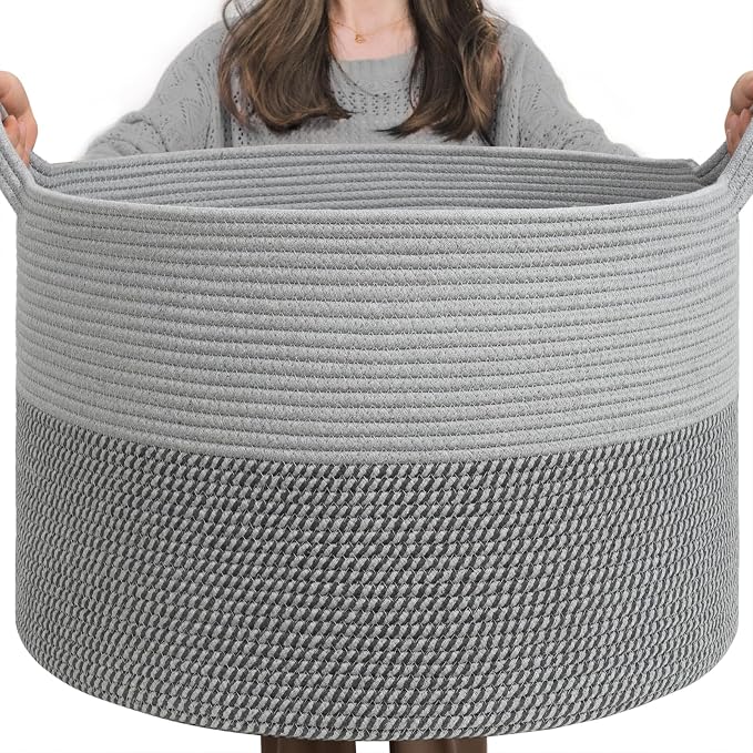 INDRESSME Extra Large Laundry Basket, Cotton Rope Blanket Basket by INDRESSME