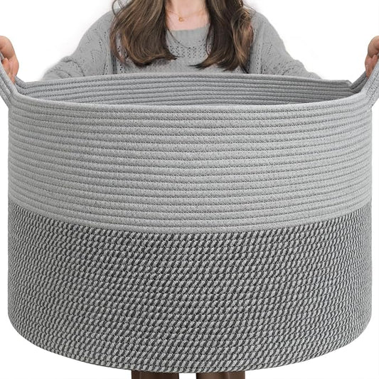 INDRESSME Extra Large Laundry Basket, Cotton Rope Blanket Basket by INDRESSME