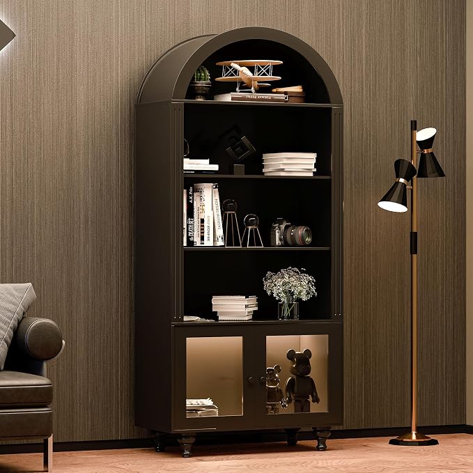 Wooden Arched Bookshelf, 5-Tier Shelf, Farmhouse Storage Display Cabinet - Image 7