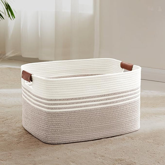 60L Large Laundry Basket with Leather Handles by SunNewt