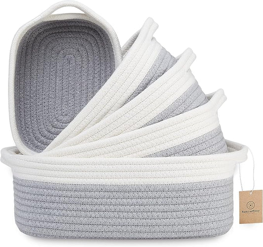 NaturalCozy 5-Piece Rectangle Storage Basket Set- Natural Cotton Rope Woven by NaturalCozy