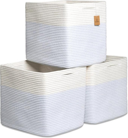 NaturalCozy 13x15x13 Kallax Storage Cubes Bins, 3 Pack | Cotton Rope Cube by NaturalCozy