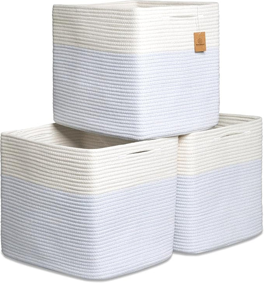 NaturalCozy 13x15x13 Kallax Storage Cubes Bins, 3 Pack | Cotton Rope Cube by NaturalCozy