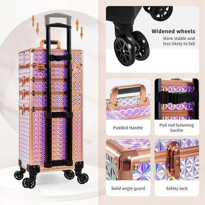AROUS 5 in 1 Rolling Makeup Train Case Cosmetology Case on Wheels Large - Image 7