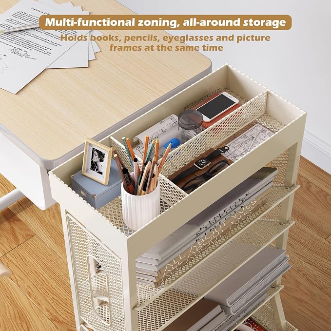 Book Cart with Wheels Mobile Bookshelf Rolling Bookshelf Organizer Bookcase - Image 5