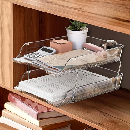 Simple Houseware 2-Tier Clear Stackable Letter Tray Organizer – Desktop File - Image 7