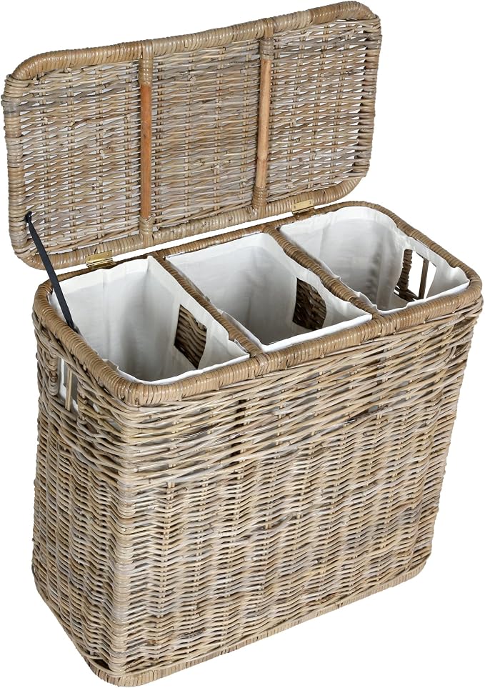 The Basket Lady 3-Compartment Wicker Laundry Sorter Hamper, 30 in L x 15 in W x - Image 3
