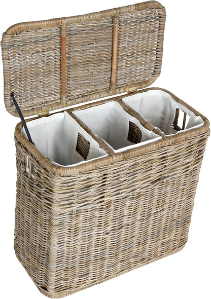 The Basket Lady 3-Compartment Wicker Laundry Sorter Hamper, 30 in L x 15 in W x - Image 3