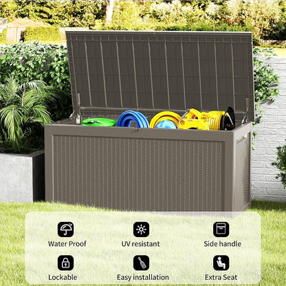 320 Gallon Outdoor Storage Box Patio Deck Box Waterproof, Resin Lockable - Image 9