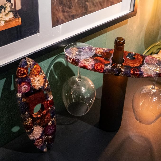 Handcrated Wood Wine Bottle & Glass Holder - Image 6