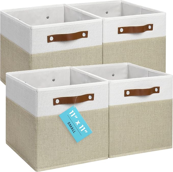 OrganiHaus 11" x 11" x 11" Fabric Cubes Storage Bins Set of 4, Foldable by OrganiHaus