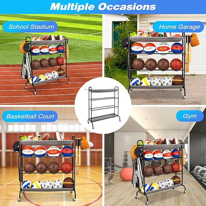 Basketball Rack, 4-Layer Ball Rack Rolling Balls Organizer - Image 5