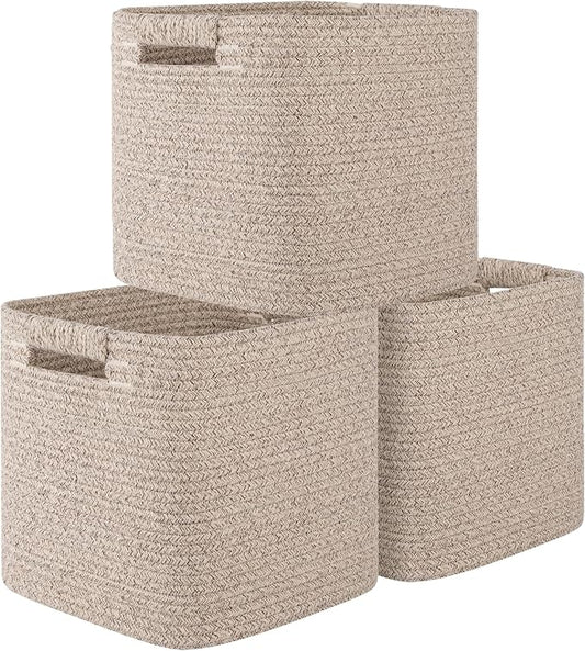 OIAHOMY Storage Cubes 11 Inch Storage Bins-3-Pack, Cotton Rope Woven Baskets by MasterofSpaceOptimization