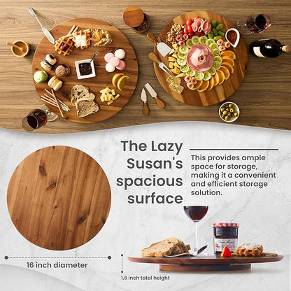 16" Acacia Wood Lazy Susan for Table Top - Image 3