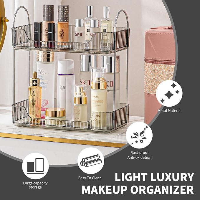 2 Tier Bathroom Organizer Countertop Makeup Perfume Tray Skincare Organizer - Image 3