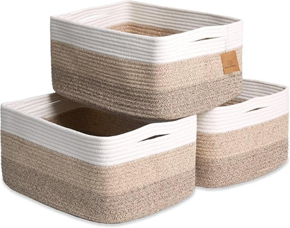 NaturalCozy Storage Baskets 16.8”x13”x7.6” Cotton Rope Woven Baskets by NaturalCozy