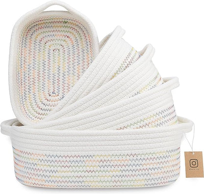NaturalCozy 5-Piece Rectangle Storage Basket Set- Natural Cotton Rope Woven by NaturalCozy