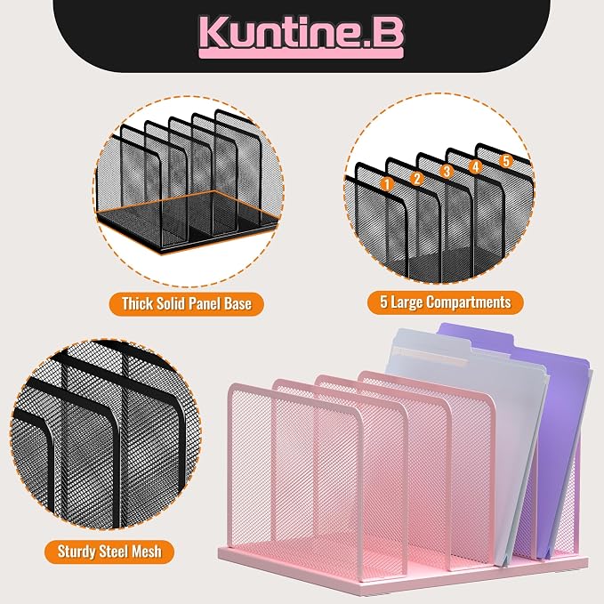 Kuntine.B Desk File Organizer Upright Mesh Desktop Organizer File Sorter Office - Image 4