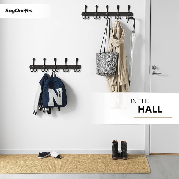 Coat Rack Wall Mount with 5 Tri Hooks, Stainless Steel 16 Inch – Black Matte - Image 5