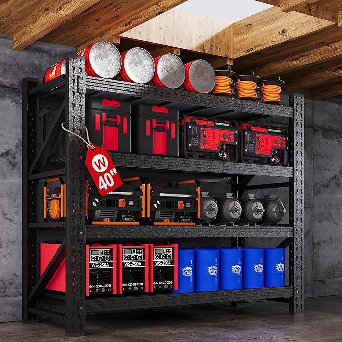 40”W Metal Storage Shelves, 20” Deep Heavy Duty Garage Shelving Units, 4 Tier by AFAIF
