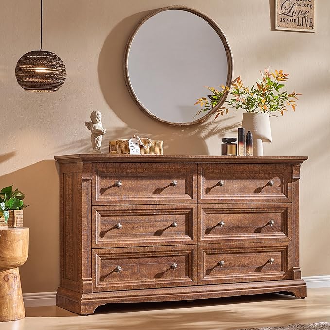 Farmhouse 6 Drawers Dresser for Bedroom, Wooden Dresser TV Stand by T4TREAMFurniture