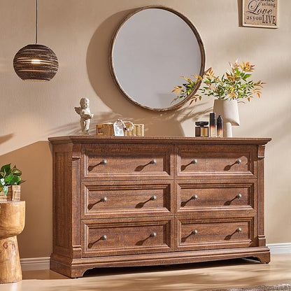 Farmhouse 6 Drawers Dresser for Bedroom, Wooden Dresser TV Stand by T4TREAMFurniture