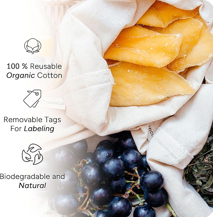 LEAFICO Organic Cotton Reusable Produce Bags - Image 5