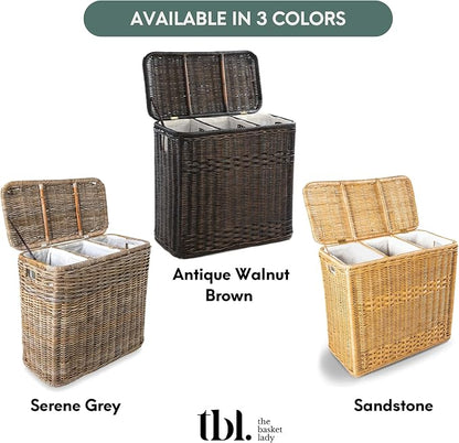 The Basket Lady 3-Compartment Wicker Laundry Sorter Hamper, 30 in L x 15 in W x - Image 5