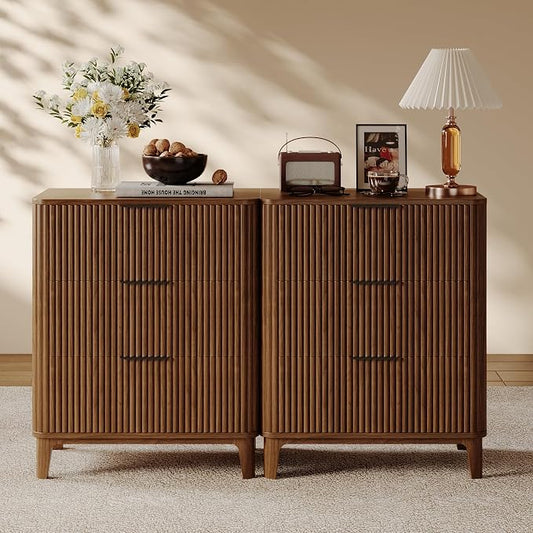 3 Drawer Fluted Dresser for Bedroom Set of 2, Modern Closet Dressers Chest of by TOKSOM