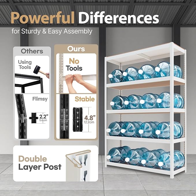 HOMEDANT House Lift-Beam White Boltless Heavy Duty Garage Storage Shelving - Image 7