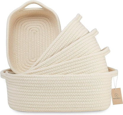 NaturalCozy 5-Piece Rectangle Storage Basket Set- Natural Cotton Rope Woven by NaturalCozy