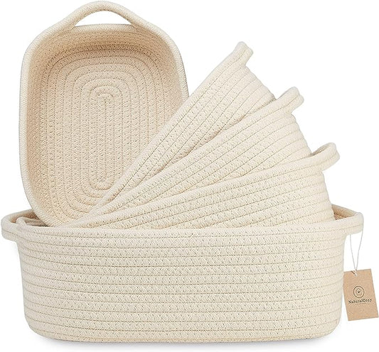 NaturalCozy 5-Piece Rectangle Storage Basket Set- Natural Cotton Rope Woven by NaturalCozy