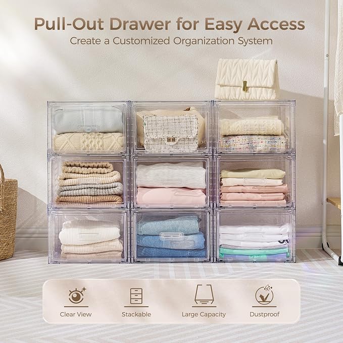 Vtopmart 4 Pack 18QT Clear Stackable Storage Drawers, Easily Assemble Closet - Image 4