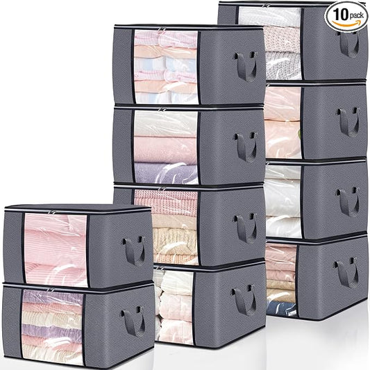 10 Pack Clothes Storage Bags, 90L Large Blanket Storage Bag Comforter Storage by BiCINE