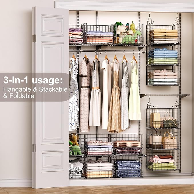 Sonyabecca 3-Tier Hanging Closet Organizer, Foldable Cabinet Wire Storage - Image 4