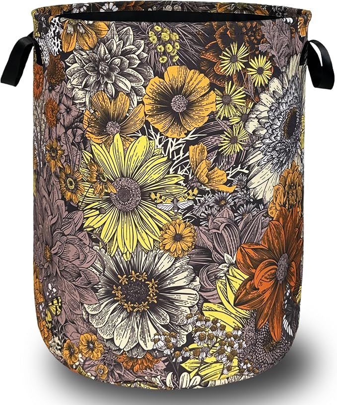 Retro Sunflower Flower Laundry Hamper by SELIONLIKN